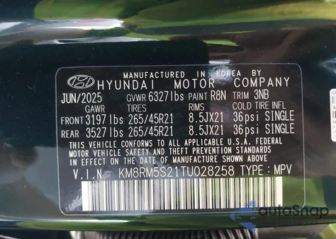 2026 Hyundai Palisade Calligraphy из США, поврежденный, VIN KM8RM5S21TU028258